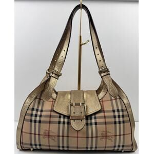 Burberry Burberry Haymarket Check Gold Coated Canvas Shoulder Bag